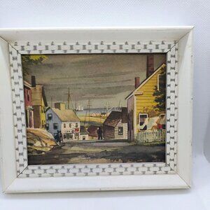 Vtg John Rogers Lithograph Print "Summer Street in Town Scene" Framed 6"x5"
